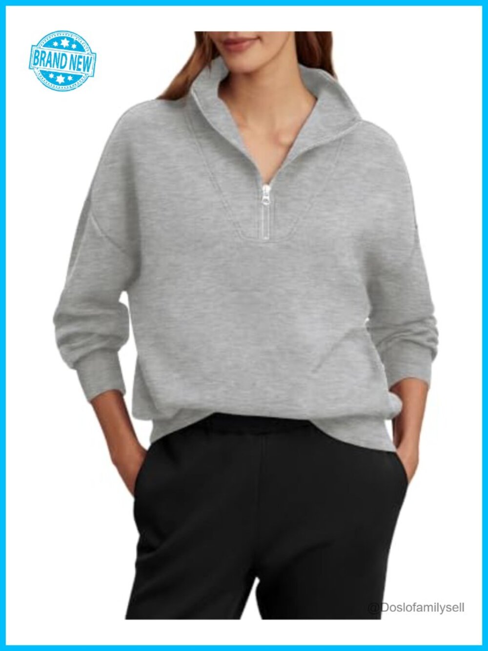 Womens Half Zip Oversized Sweatshirt Cotton Blend Pullover